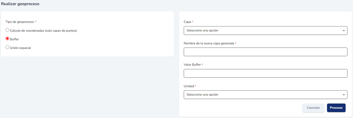 Formulario del geoproceso Buffer