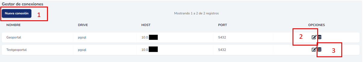 Panel de Conexión a base de datos