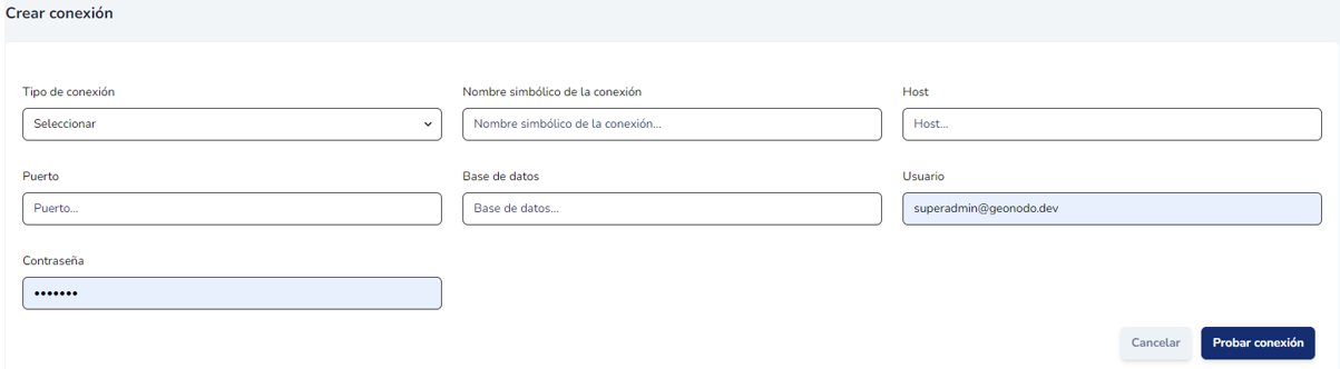 Formulario de nueva conexión a base de datos