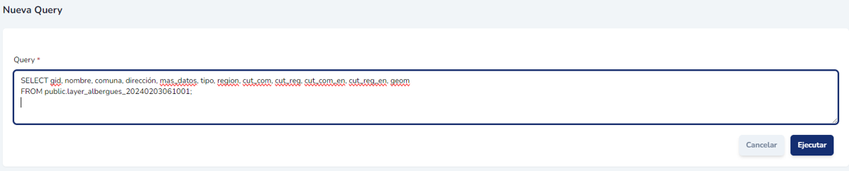Resultado de la ejecución de una query