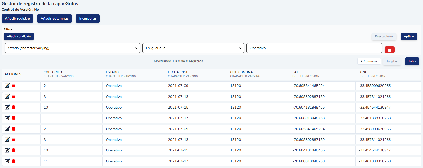 Configuración del filtro de registros