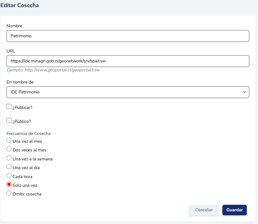 Configuración de la cosecha automatizada de metadatos externos