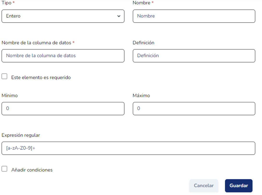Parámetros de configuración de un campo numérico