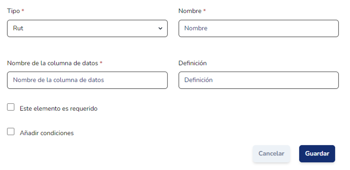 Parámetros de configuración de un campo de tipo Rut