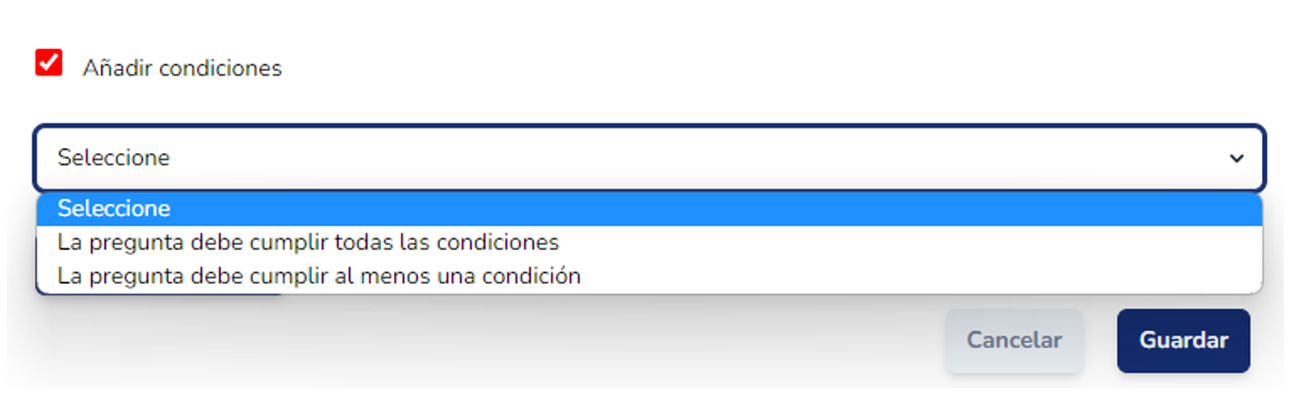 Selección del tipo de regla de condición a aplicar