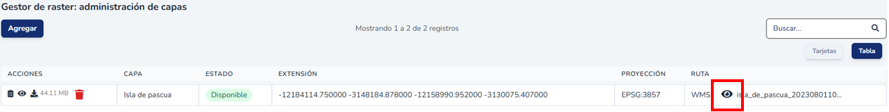 Botón para ver el detalle del raster