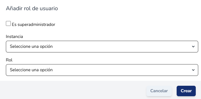 Formulario para añadir un rol de usuario en una instancia