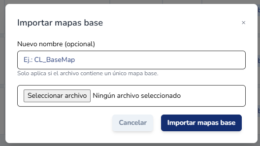Diálogo de importación de mapas base desde un archivo JSON