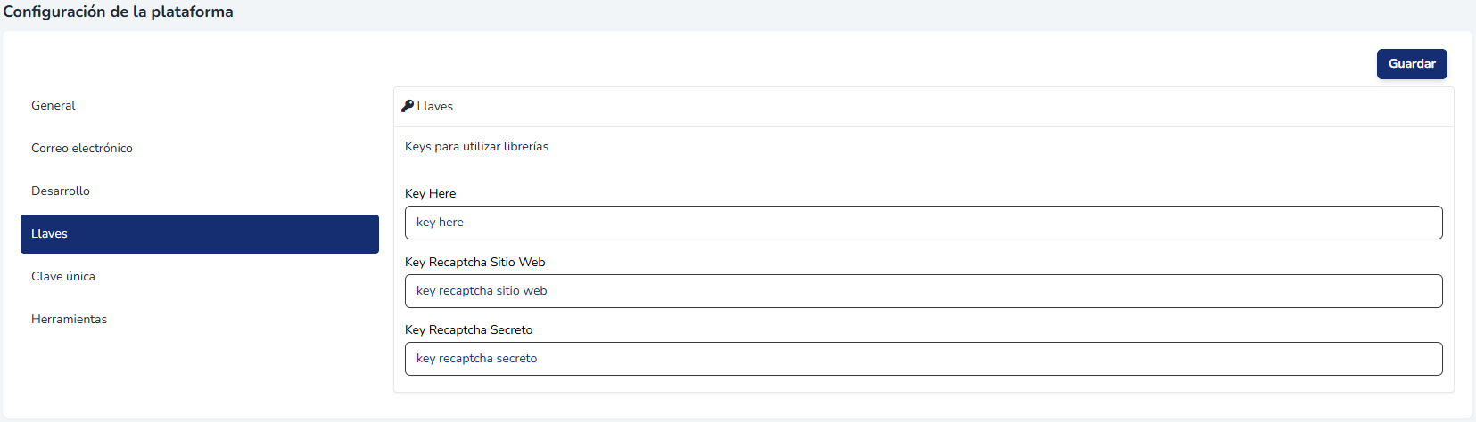Submódulo Llaves de la Configuración general