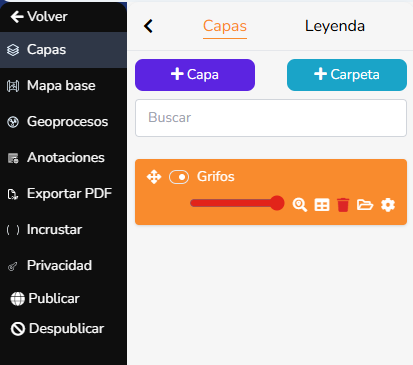Opciones de configuración de una capa específica