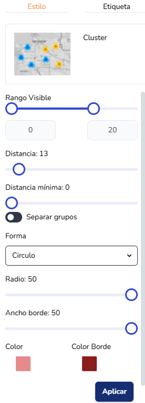 Configuración de estilo Graduado por rangos numéricos